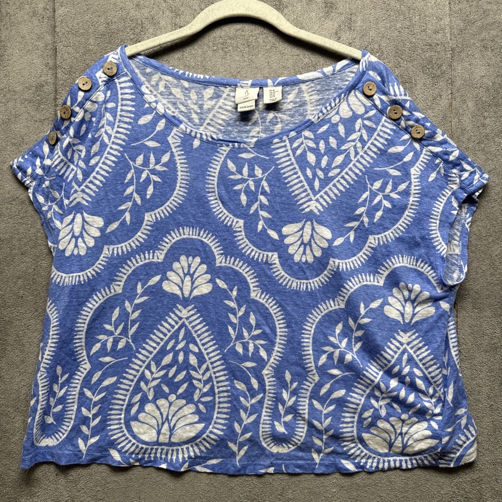 Joie Linen 2-Piece Set XL Blue White Paisley Shirt & Pants Summer Vacation Look